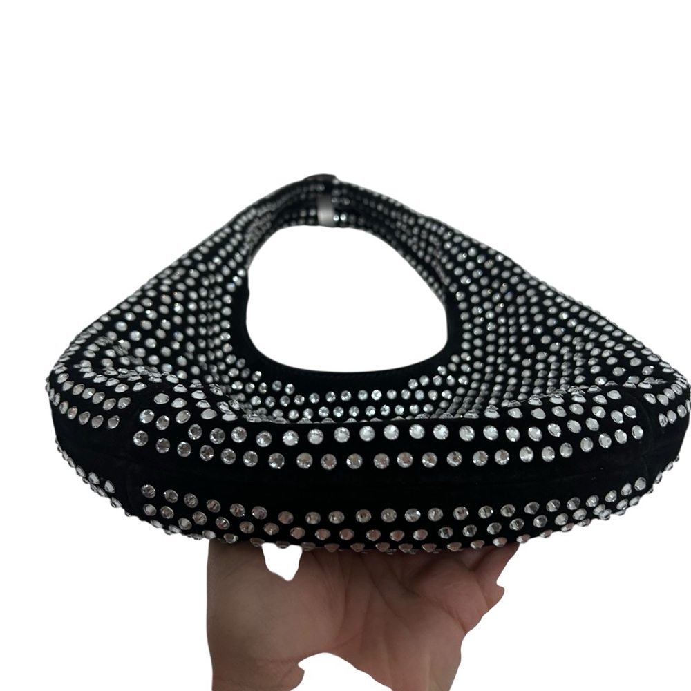 Madewell Medium Crystal Embellished Oiled Suede Top Handle Bag Black - Picture 4 of 6